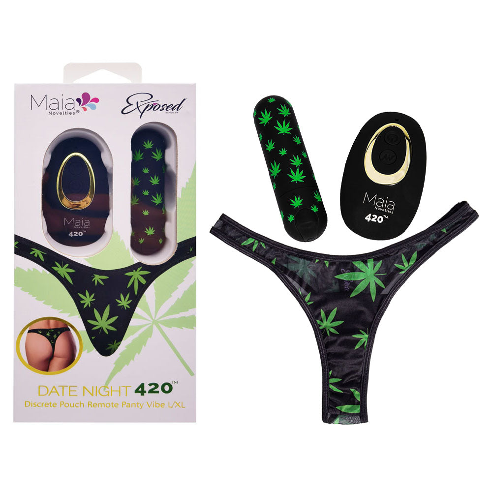 Maia DATE NIGHT 420 Panty Vibe - Gender-Neutral L/XL - Black USB Rechargeable Bullet & Remote for Ultimate Pleasure