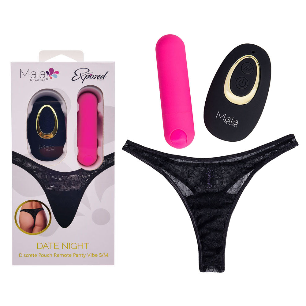 Maia Wellness Date Night Panty Vibe - Size S/M - Black with Pink USB Rechargeable Bullet & Remote