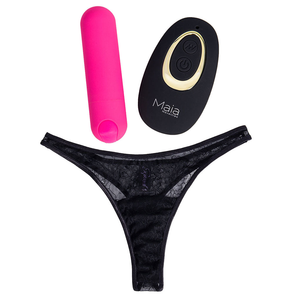 Maia Wellness Date Night Panty Vibe - Size S/M - Black with Pink USB Rechargeable Bullet & Remote