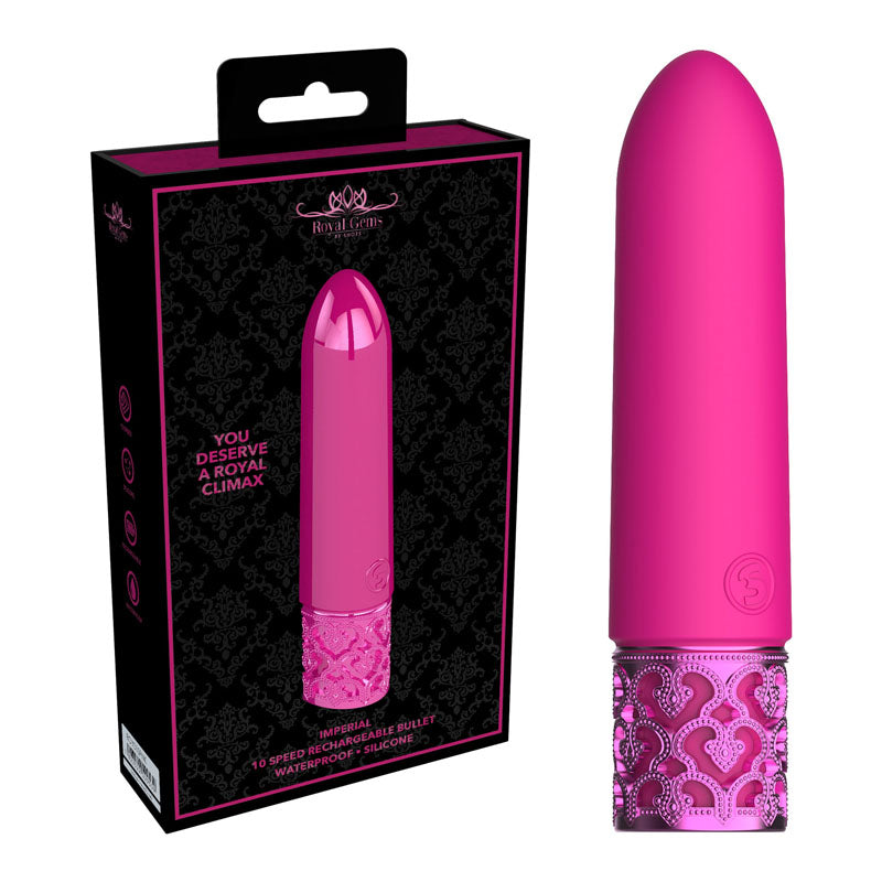 Royal Gems Bullet – Rechargeable, Body-Safe Silicone – Pink – 10 cm