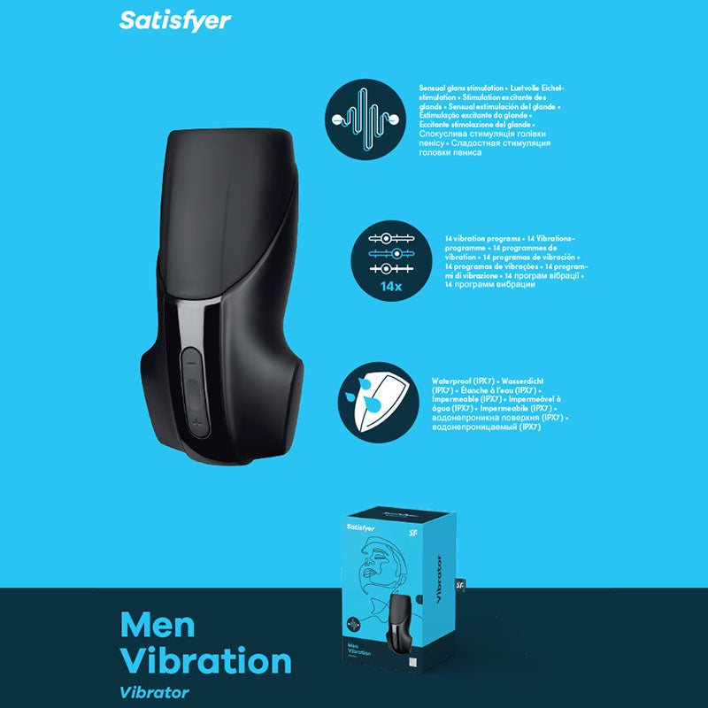 Satisfyer Vibrating Masturbator – USB Rechargeable, Body-Safe Silicone – Black