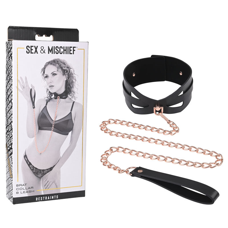 Sex & Mischief Bondage Toy – Collar & Leash – Rose Gold/Black