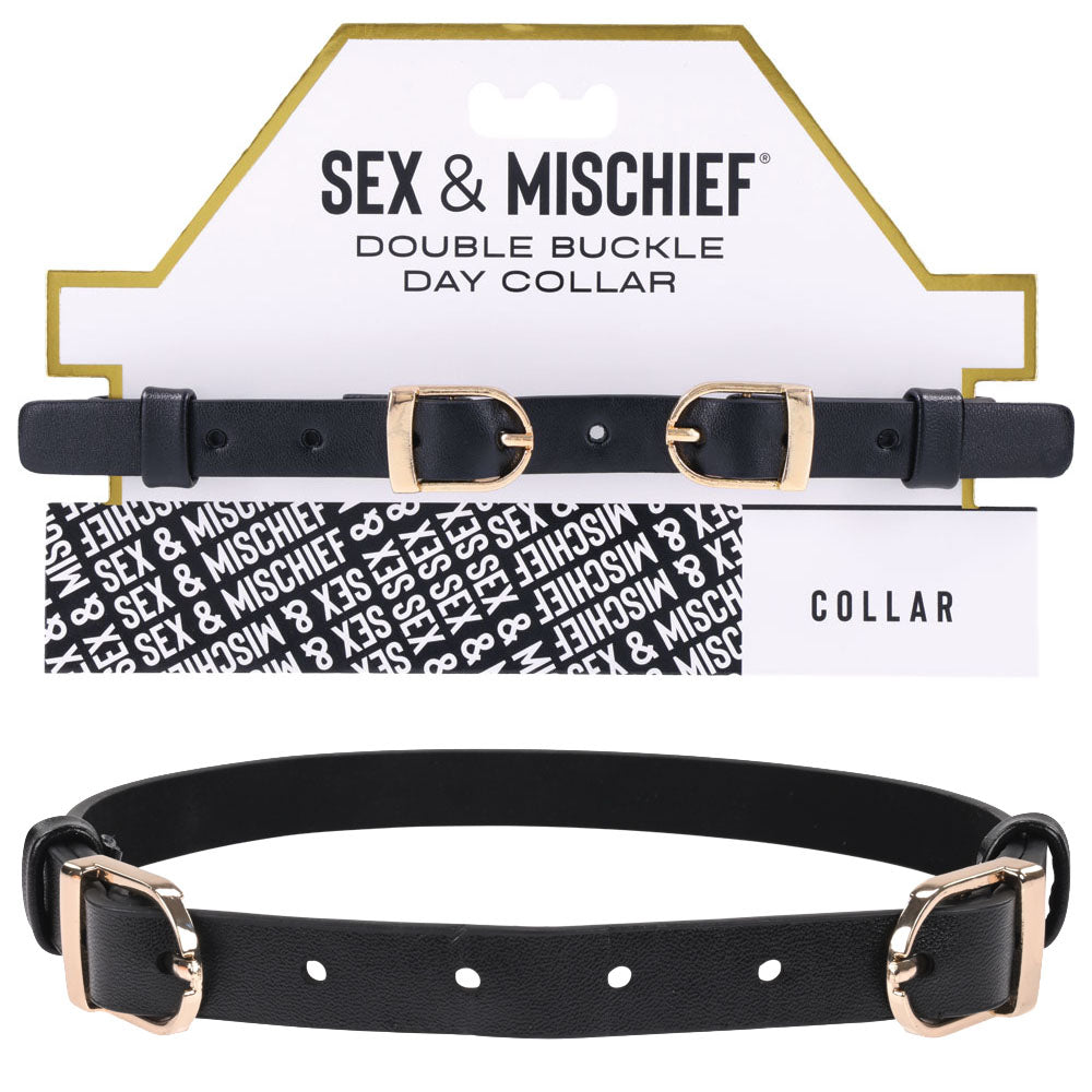 Sex & Mischief Double Buckle Day Collar - Stylish Black Accessory for Everyday Wear