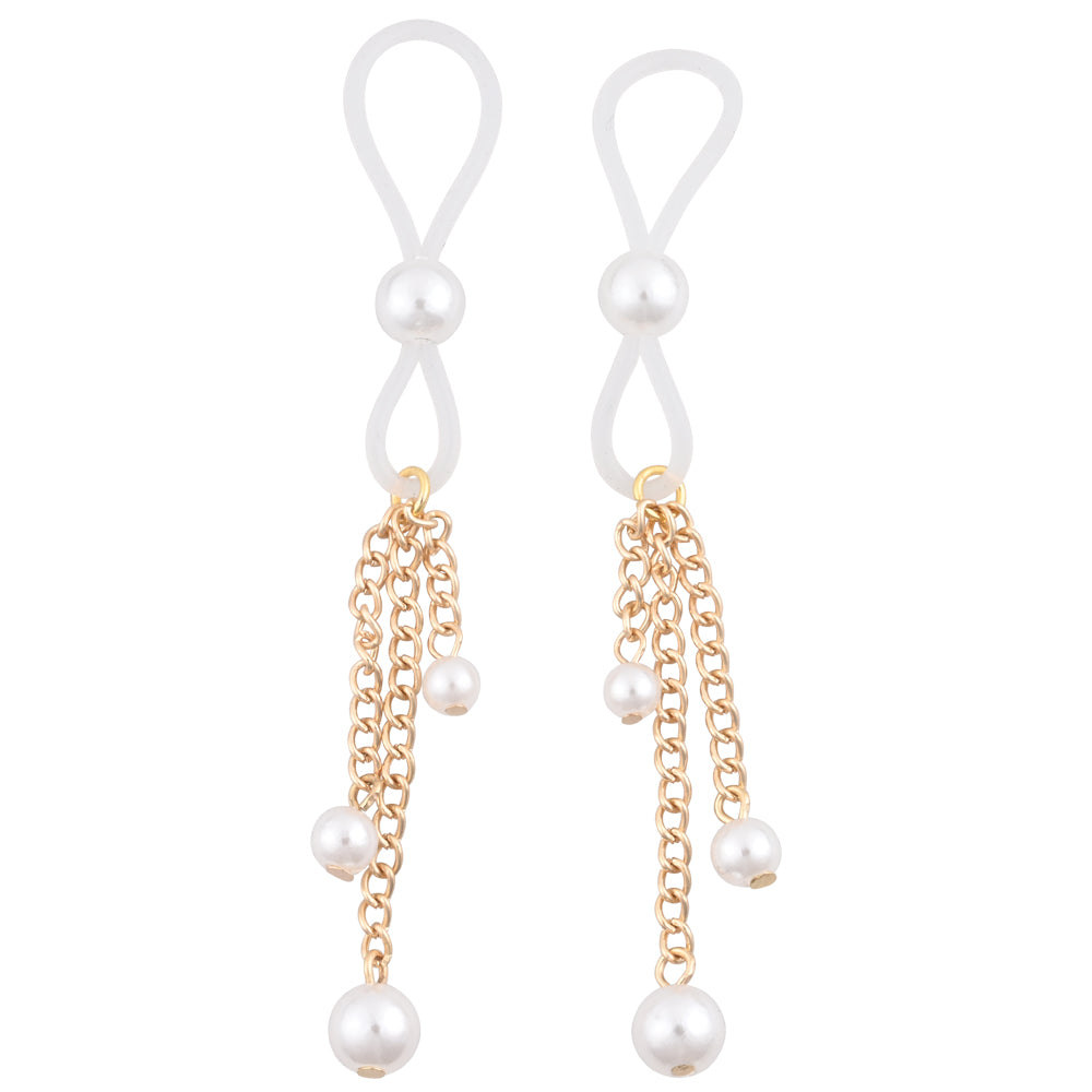 Sex & Mischief Bondage Toys – Pearl Nipple Ties – Gold & Pearl – Set of 2