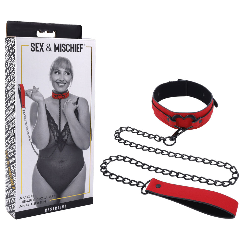 Sex & Mischief Bondage Toy – Collar and Leash – Red