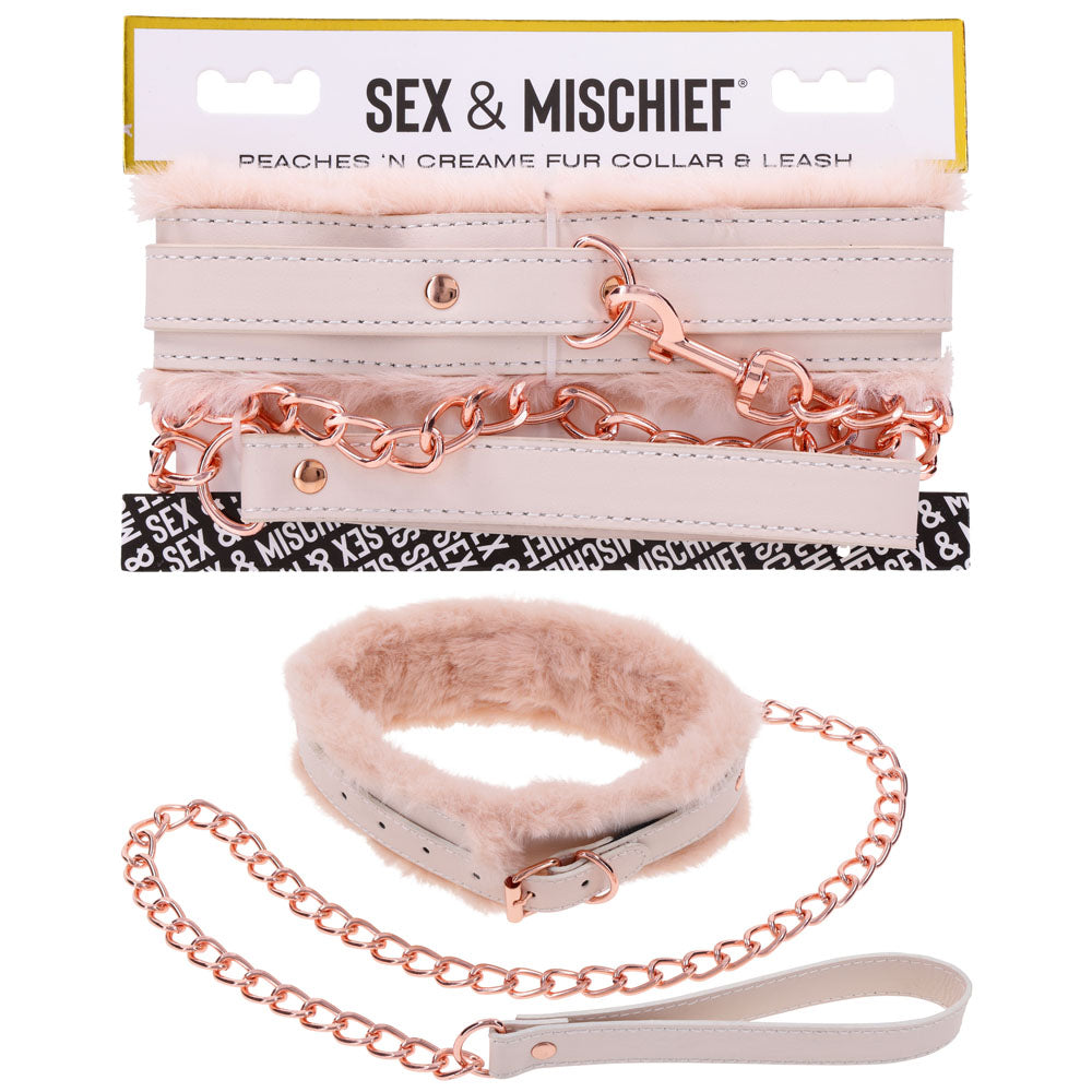 Sex & Mischief Bondage Toy – Fur Collar & Leash – Peach