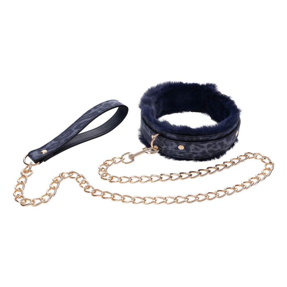 Sex & Mischief Cougar navy fur collar and leash – image 3
