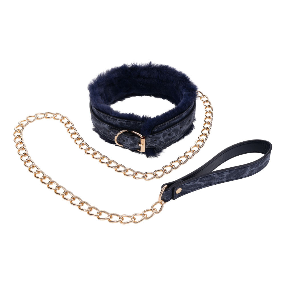 Sex & Mischief Cougar navy fur collar and leash – image 4