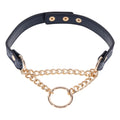Sex & Mischief Bondage Collar – Adjustable, Faux Leather – Navy Blue/Gold