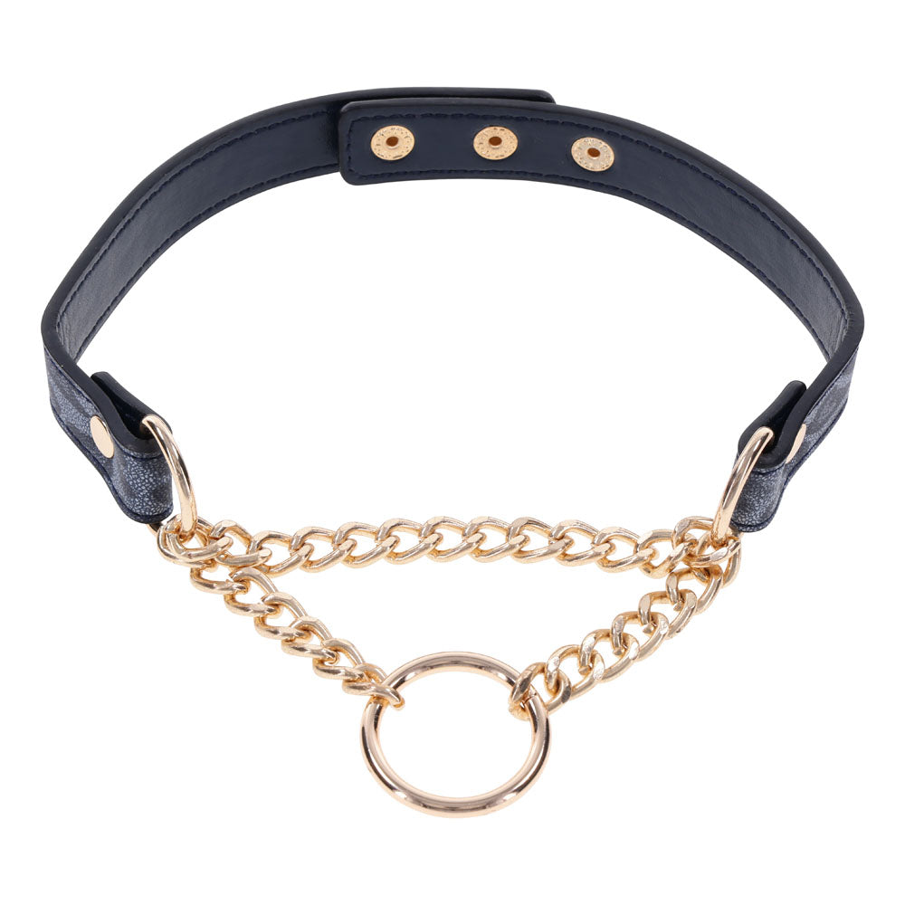 Sex & Mischief Bondage Collar – Adjustable, Faux Leather – Navy Blue/Gold