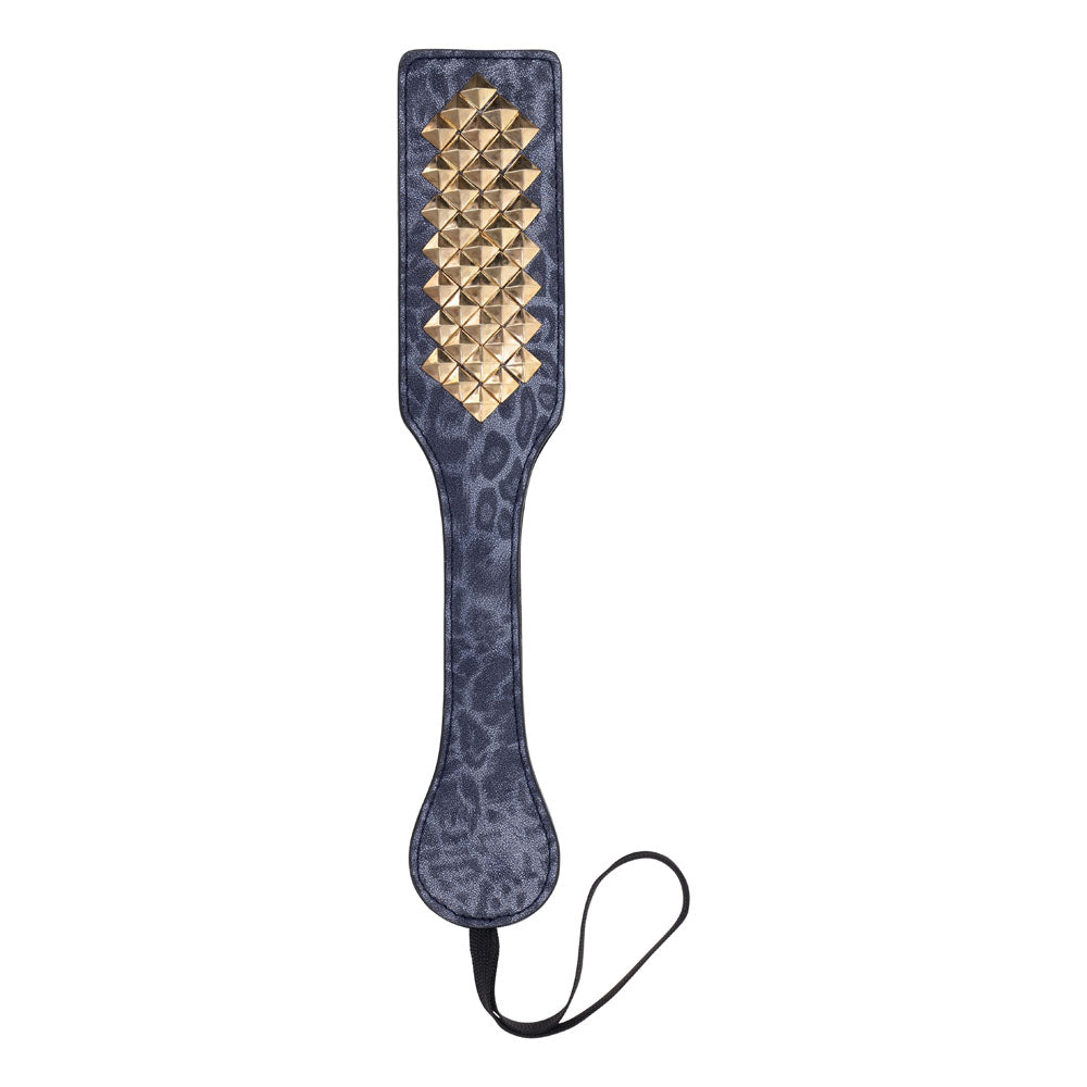 Sex & Mischief Cougar Studded Paddle - Navy Blue with Gold Studs (Body-Safe, Gender-Neutral Design)