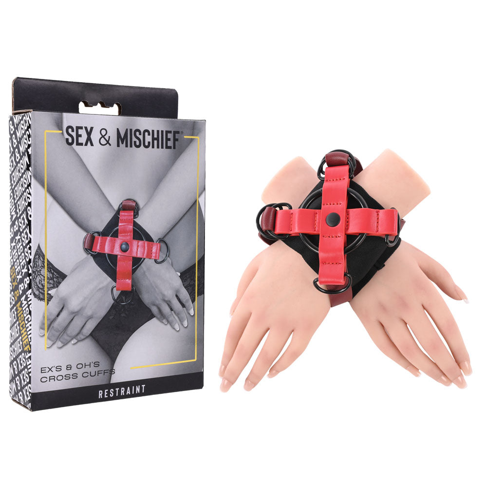 S&M Bondage Toys – Cross Cuffs – Red/Black