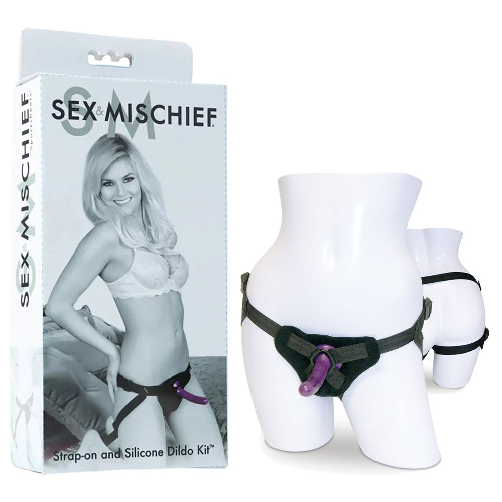 Sex & Mischief Adjustable Strap-On Dildo Kit - Black/Purple Silicone for All Genders