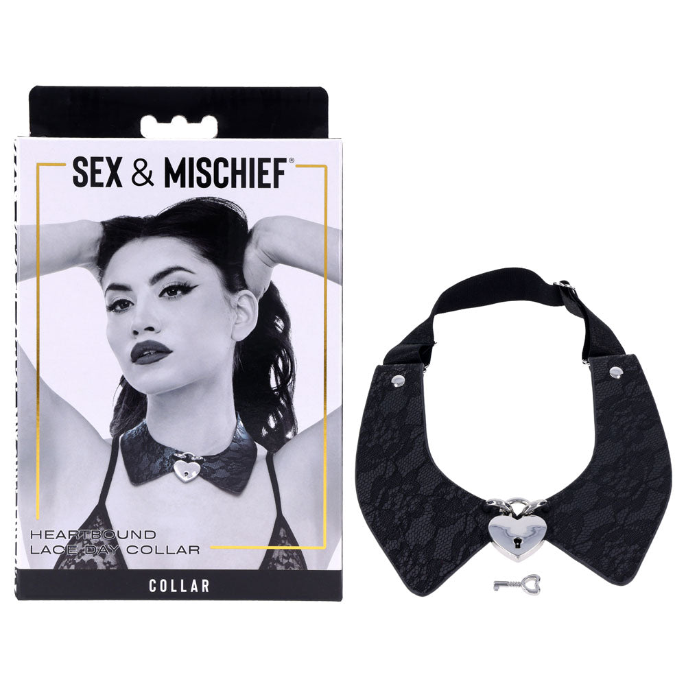 Sex & Mischief Bondage Collar – Lace Design – Black