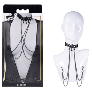 Sex & Mischief black lace collar with nipple ties