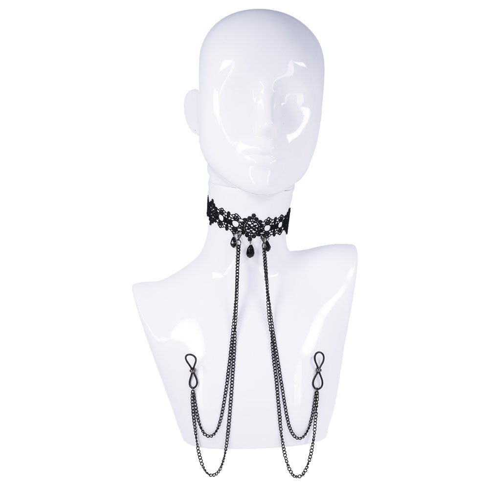 Sex & Mischief black lace collar with nipple ties – image 5