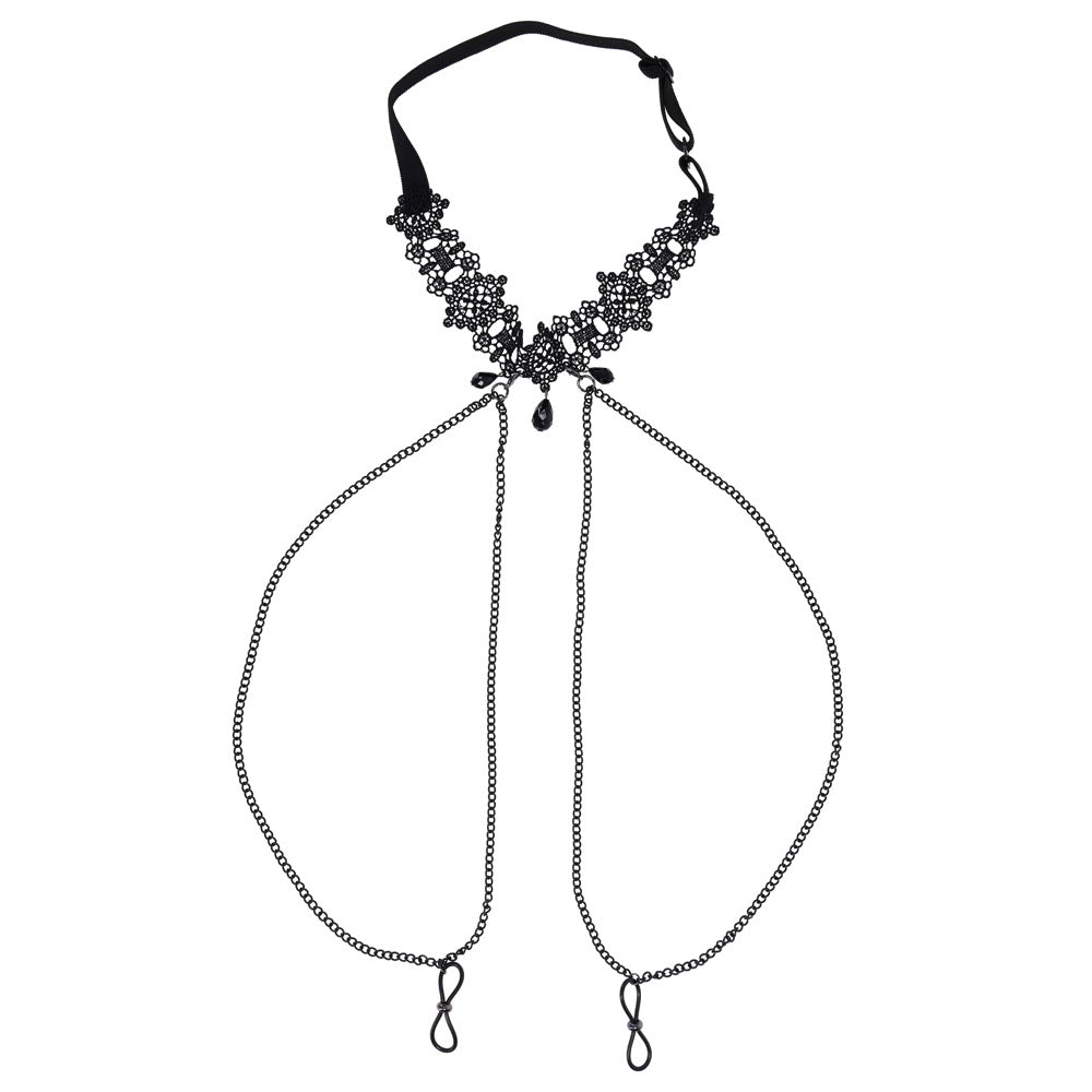 Sex & Mischief black lace collar with nipple ties – image 6