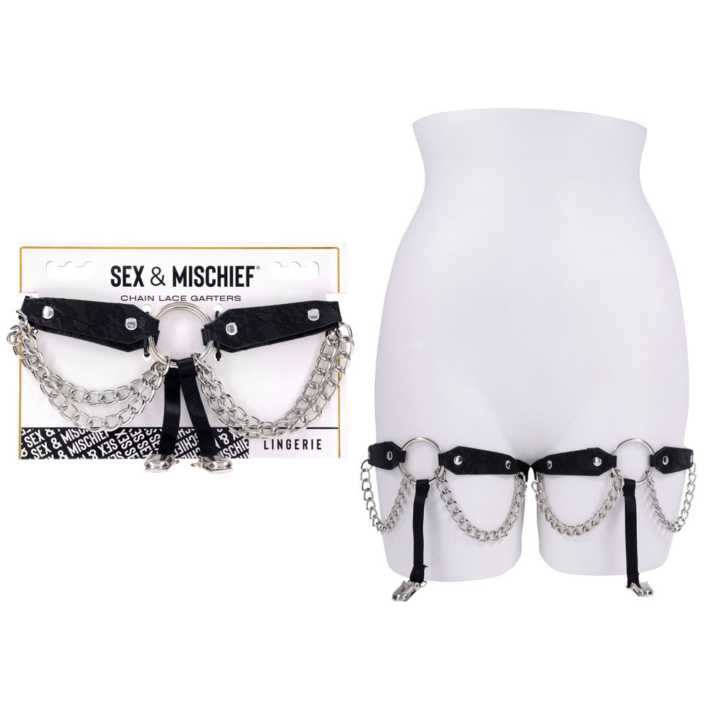 Sex & Mischief Garters – Chain Lace – Black/Metal