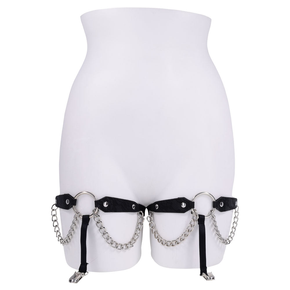 Sex & Mischief Garters – Chain Lace – Black/Metal