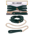 Sex & Mischief Bondage Toy – Cutout Collar and Leash – Green/Gold