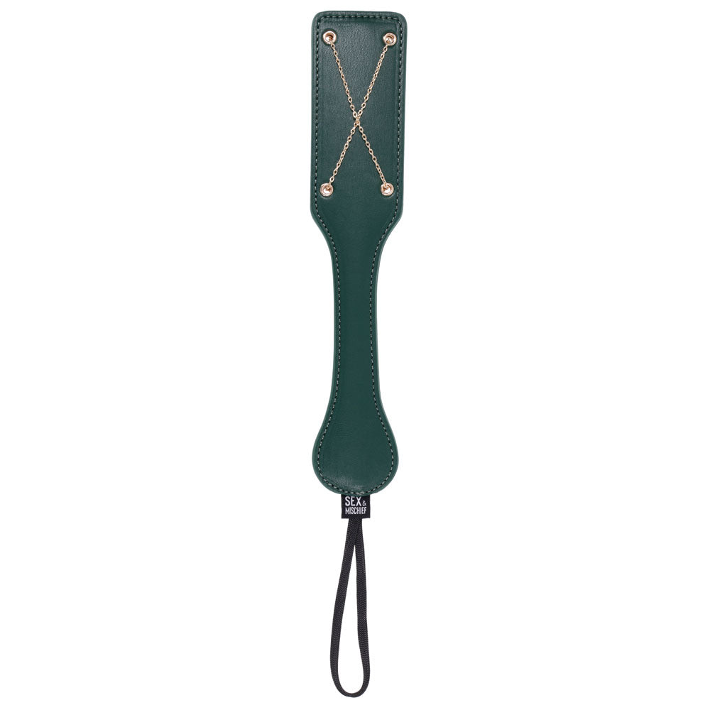 Sex & Mischief Bondage Paddle – Indica Chain Impressions – Green/Gold