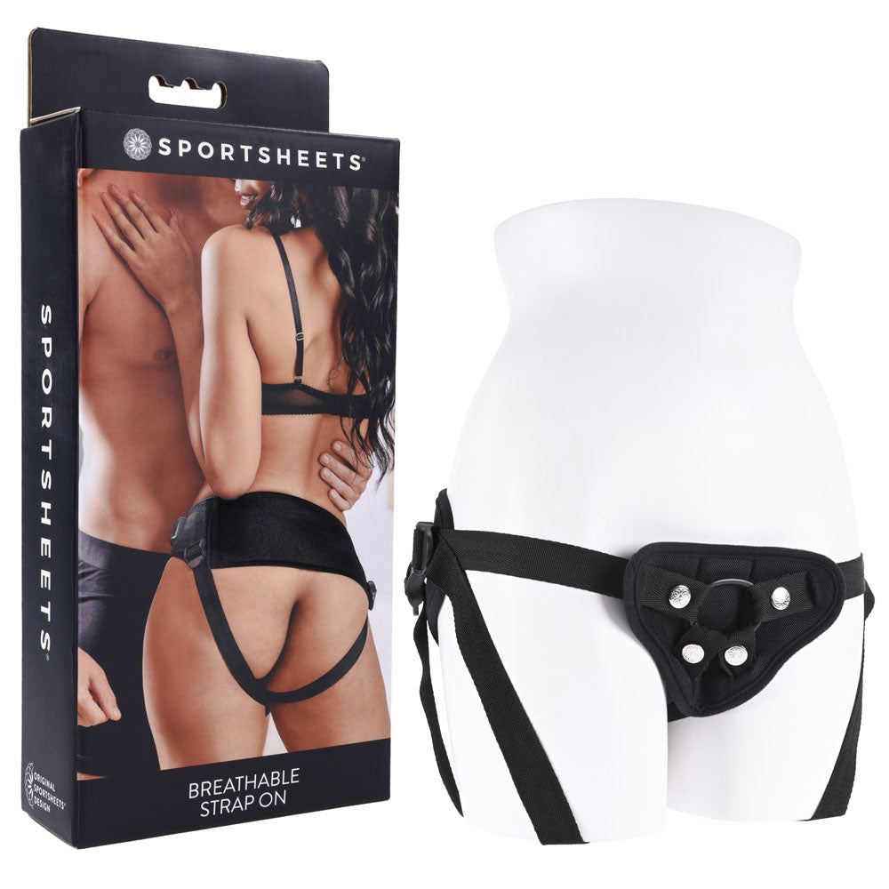 SPORTSHEETS Adjustable Breathable Strap-On Harness - Black (Comfort Fit, No Probe Included)