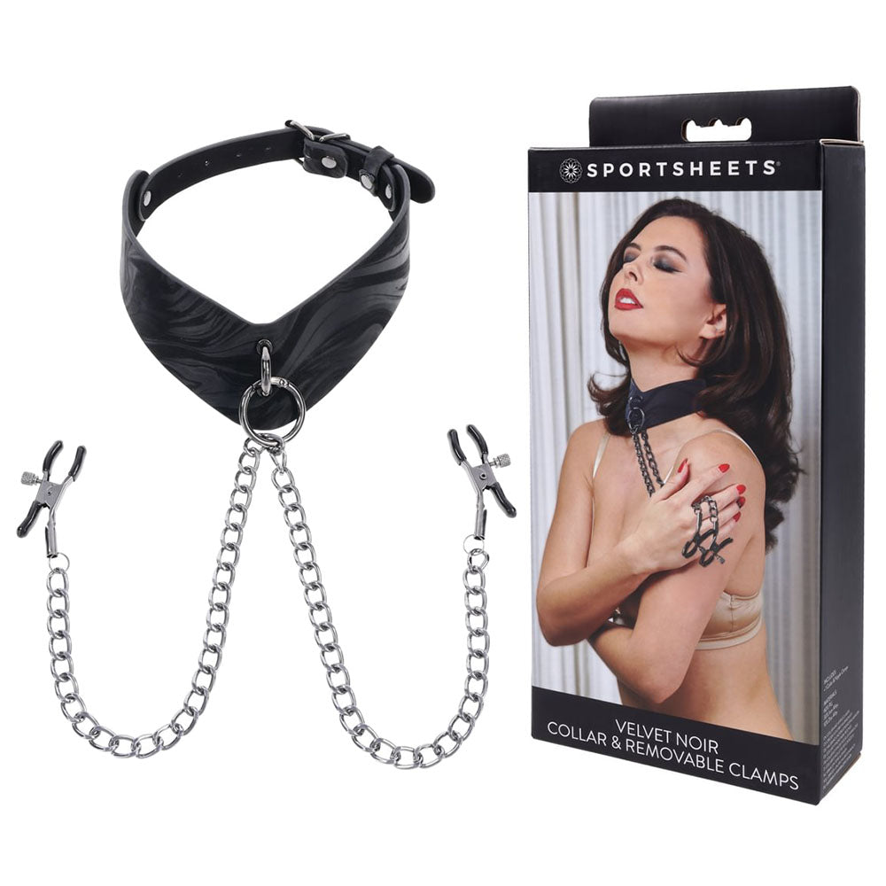 Sportsheets Bondage Toys – Velvet Noir Collar & Removable Clamps – Black