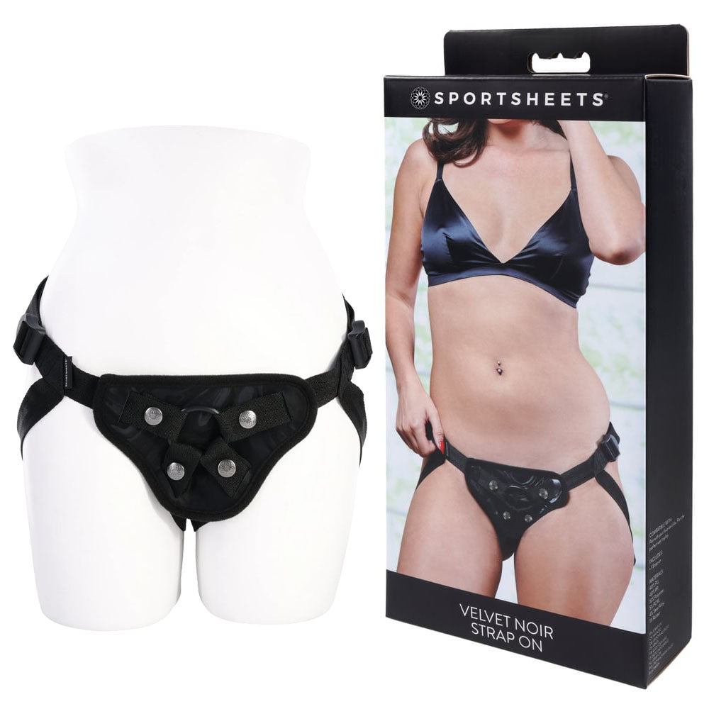 Velvet Noir Adjustable Strap-On Harness by SPORTSHEETS – Gender-Neutral Black Design (Probe Not Included)