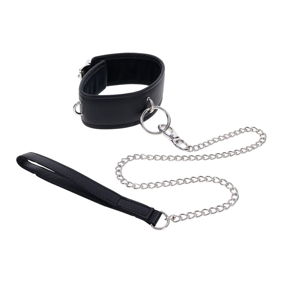 Intimelly Bondage Toy – Neck Restraint with Heavy Duty Metal Leash – Black