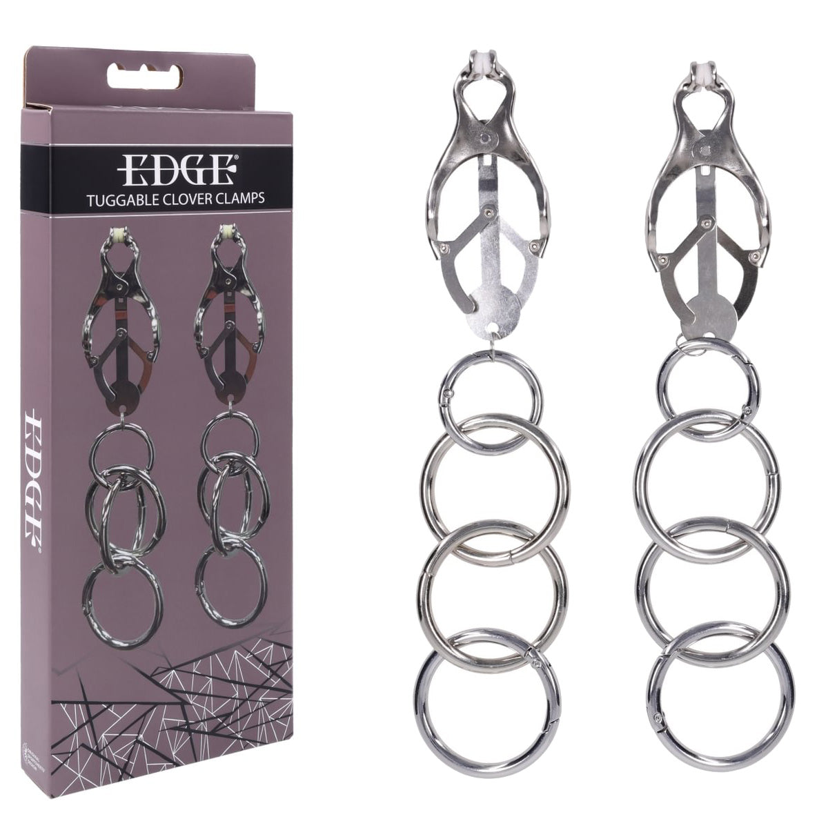 Intimelly Bondage Toys – Tuggable Clover Clamps – Metal – Silver