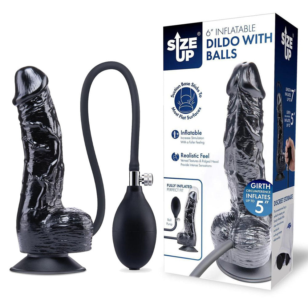 Size Up Dongs – Inflatable, Realistic Design – Black – 15 cm