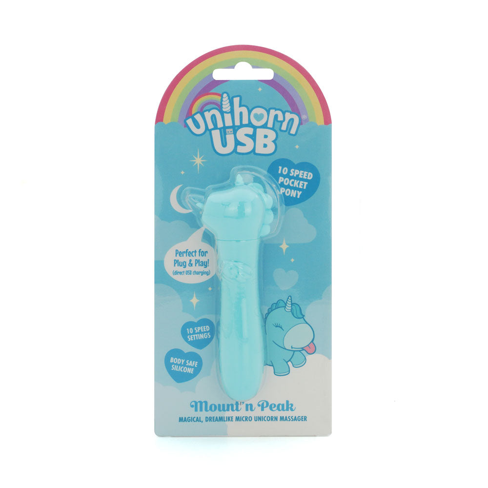 Unihorn - USB Rechargeable Vibrating Bullet - Mount'n Peak - Teal (Body-Safe, Compact Design)