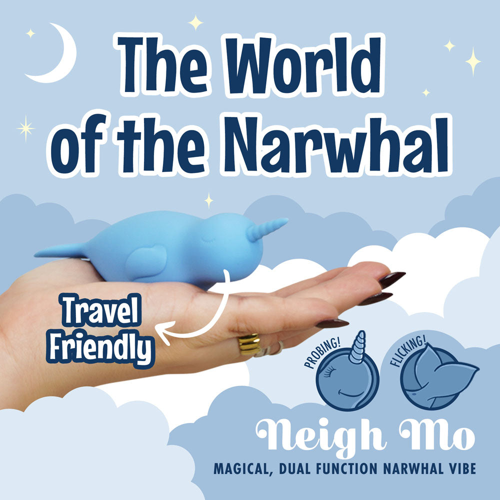 Unihorn of the Sea - Neigh Mo - The Narwhal - Blue Dual Motor Stimulator (USB Rechargeable, Body-Safe Silicone)