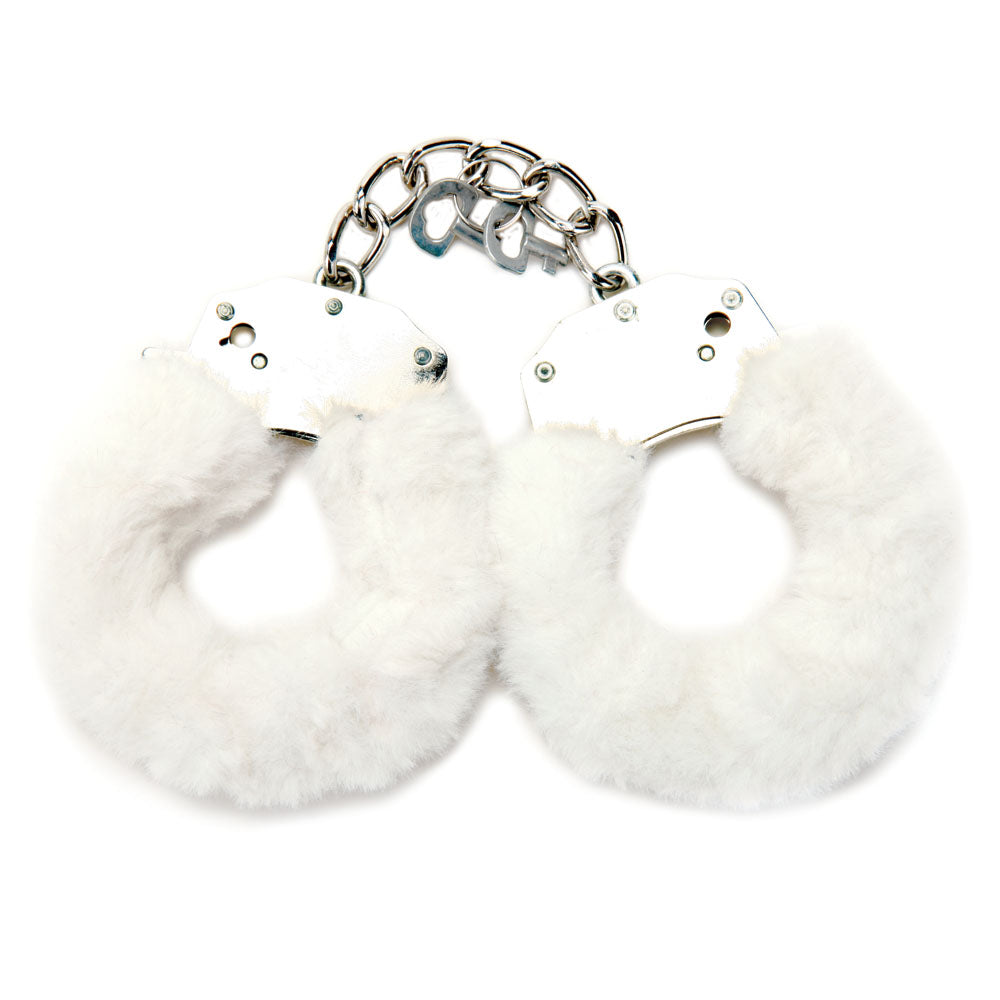 WhipSmart Bondage Toys – Furry Cuffs with Bonus Eye Mask – White