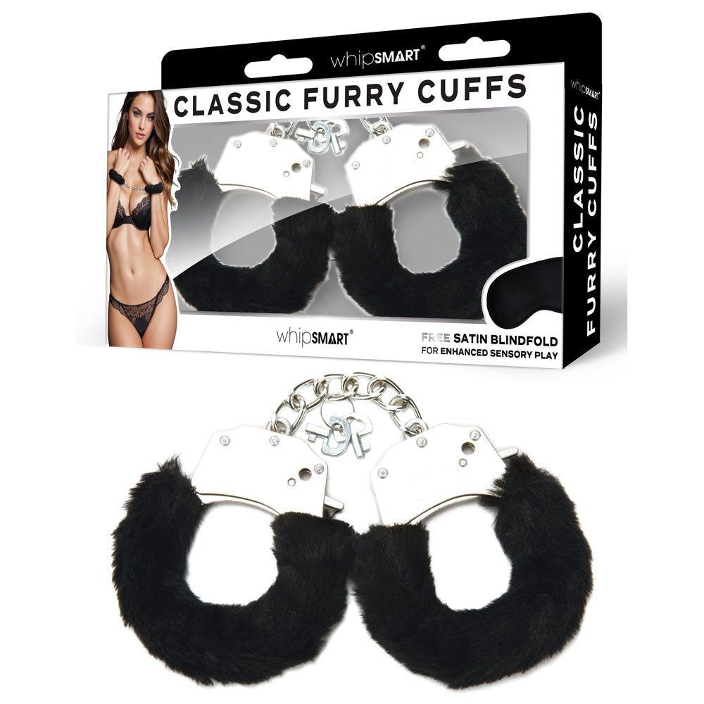 WhipSmart Bondage Toys – Classic Furry Cuffs – Black