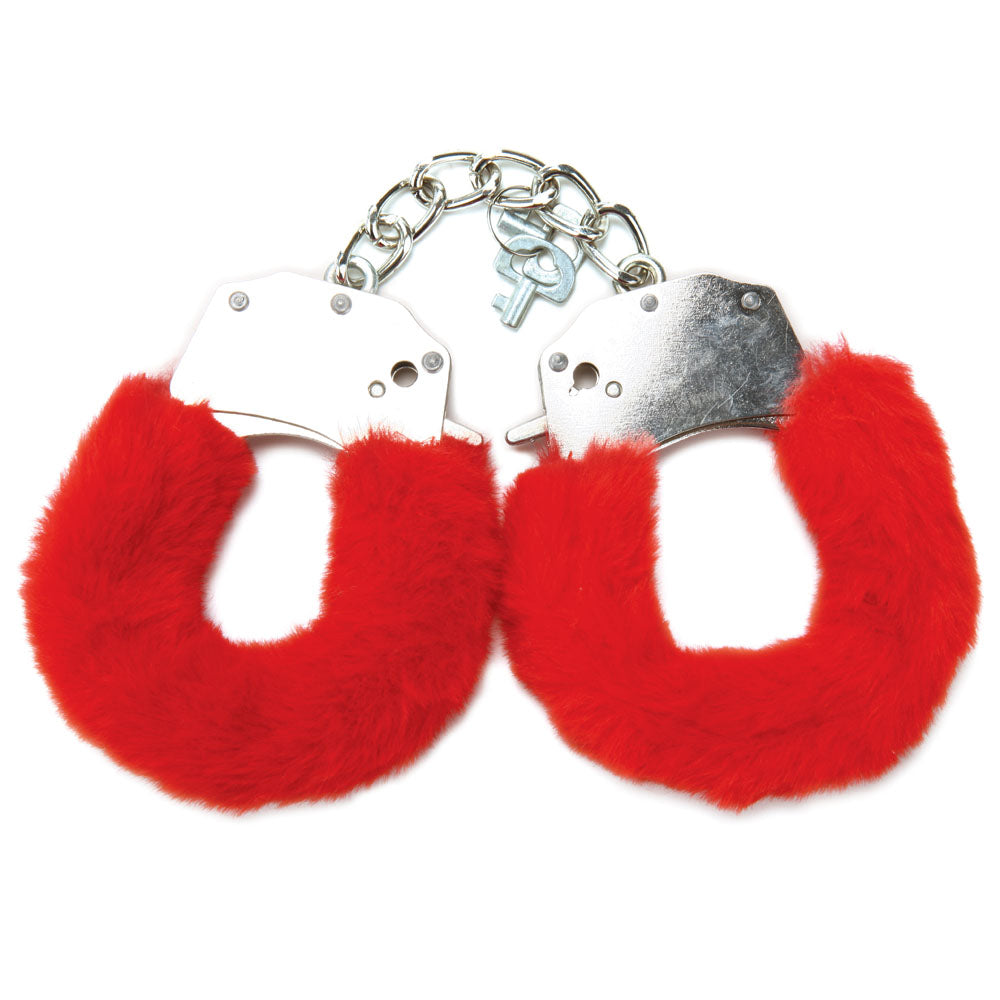 WhipSmart Bondage Toys – Furry Cuffs with Bonus Eye Mask – Red