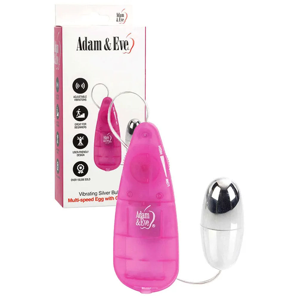 Adam & Eve Rechargeable Vibrating Silver Bullet 2.0 – Silver 5.8 cm Bullet with Pink Remote Control for Enhanced Pleasure