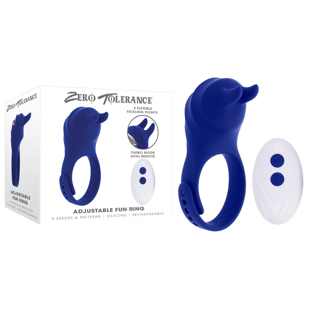Zero Tolerance ADJUSTABLE FUN RING - Blue USB Rechargeable Cock Ring with Wireless Remote Control for Enhanced Pleasure