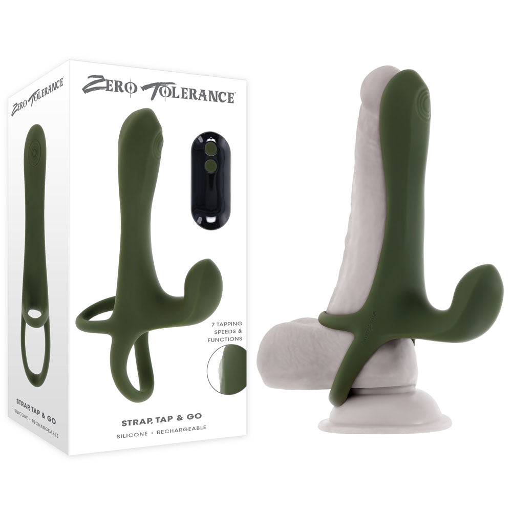 Zero Tolerance STRAP, TAP & GO - Green USB Rechargeable Vibrating & Tapping Penis Sleeve with Wireless Remote for Enhanced Pleasure
