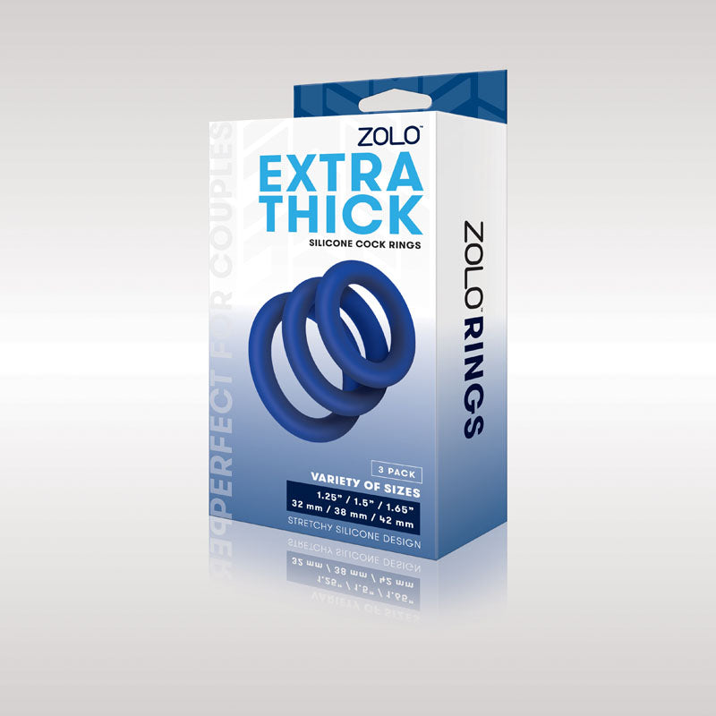 Zolo Cock Rings – Extra Thick, Body-Safe Silicone – Blue – Set of 3 Sizes