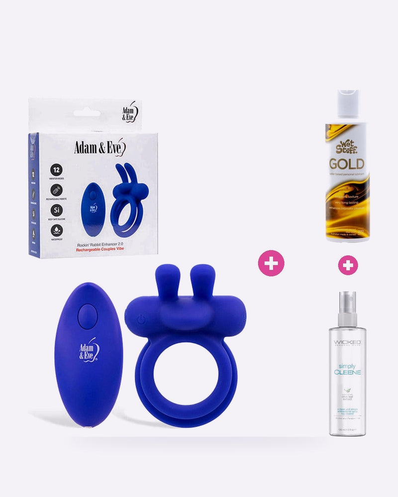 Adam & Eve Rockin Rabbit 2.0 Bundle – Toy, Lube & Toy Cleaner