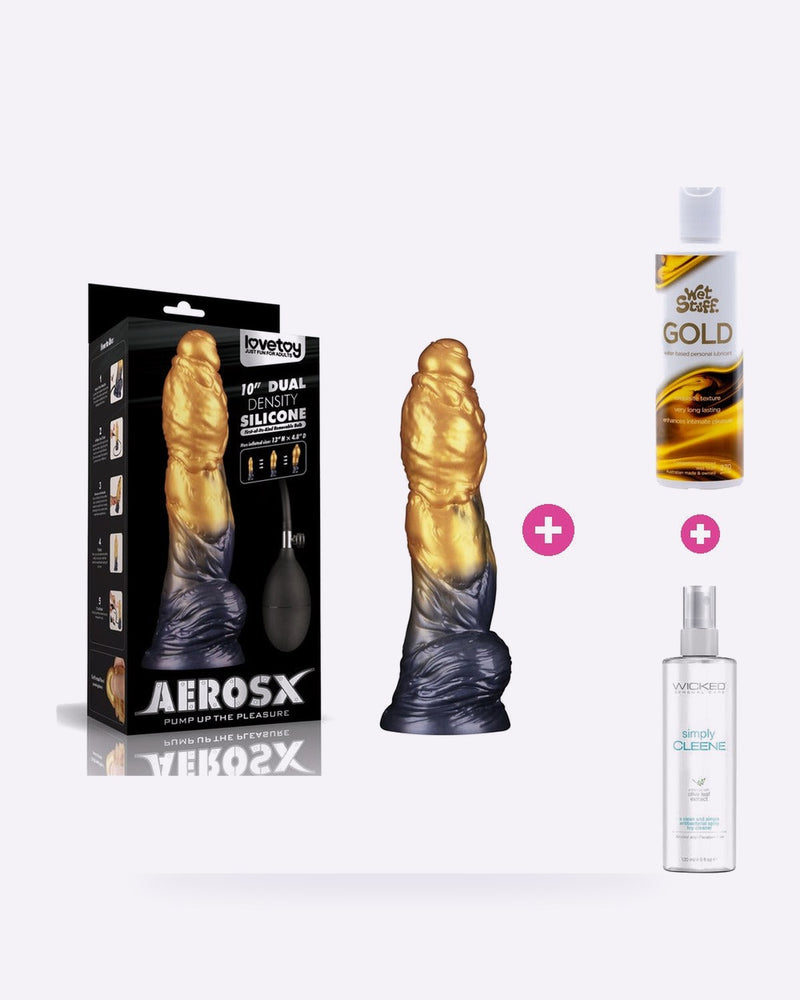 Aerosx 33 cm Inflatable Dildo Bundle – Toy, Lube & Toy Cleaner