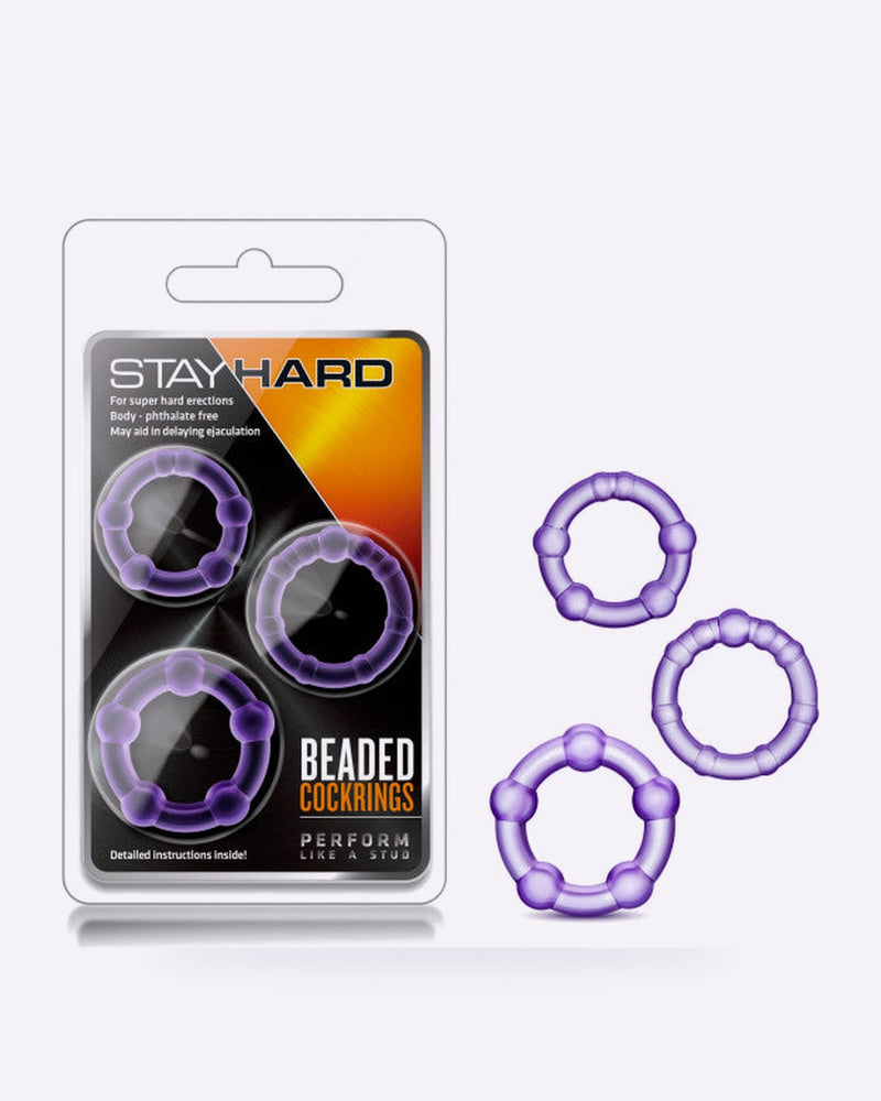 Blush Stay Hard Beaded Cock Rings 3-Pack – Purple