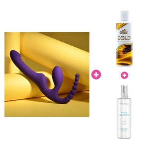 Playboy Rechargeable Strap-On Bundle – Toy, Lube & Toy Cleaner