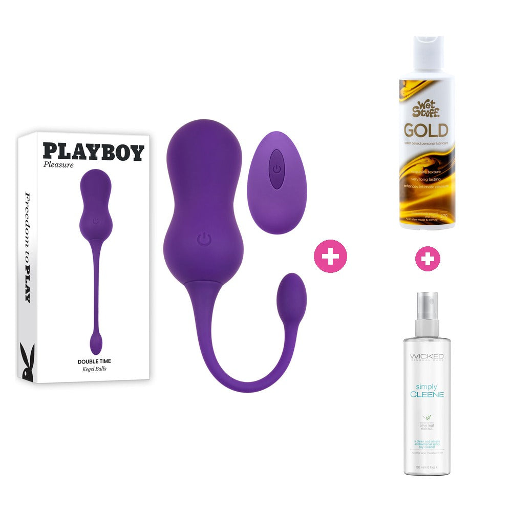 Playboy Double Time Kegel Bundle – Toy, Lube & Toy Cleaner