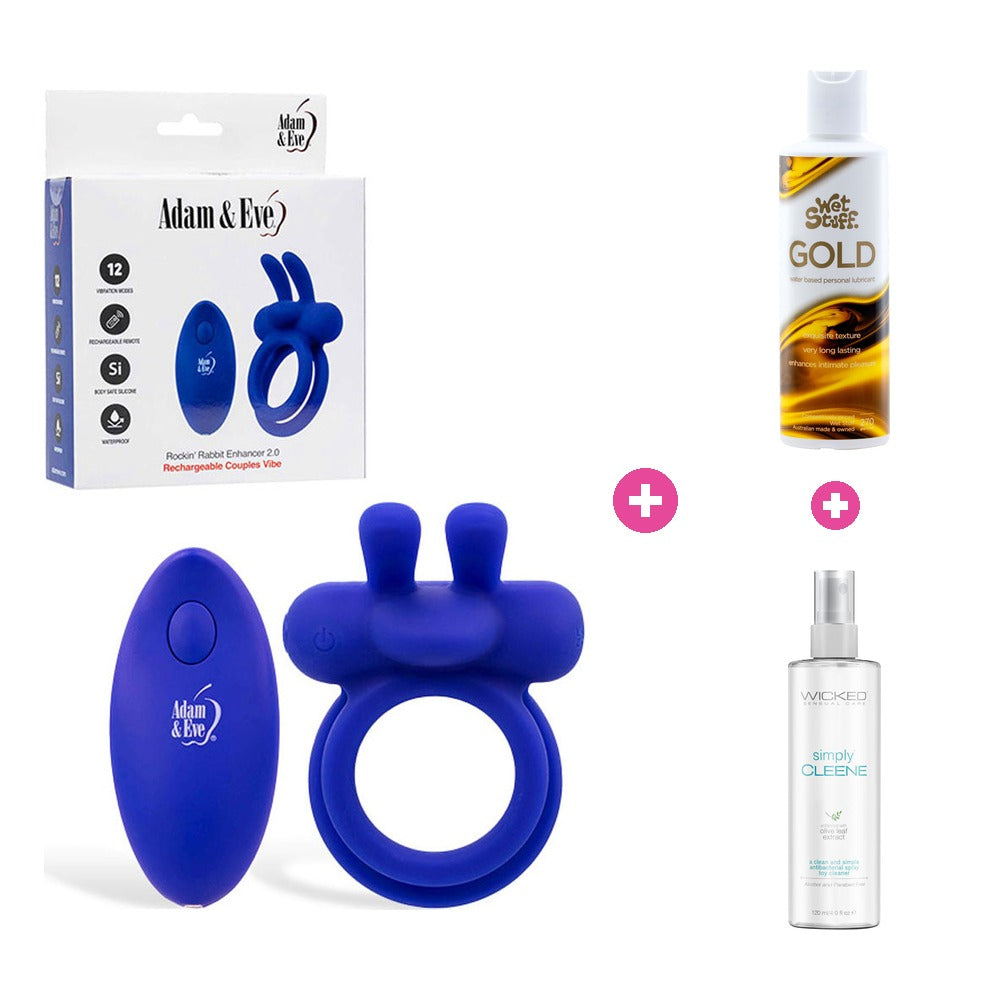 Adam & Eve Rockin Rabbit 2.0 Bundle – Toy, Lube & Toy Cleaner