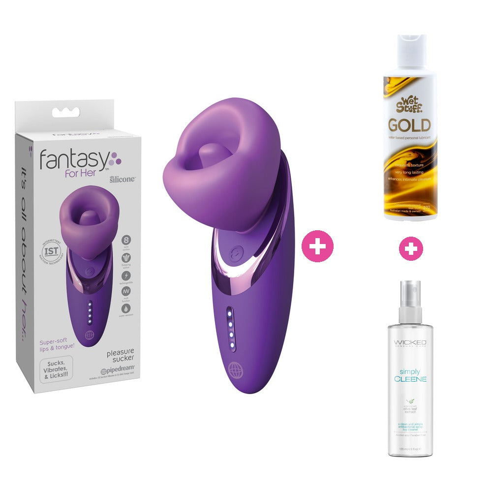 Fantasy For Her Pleasure Sucker Bundle – Toy, Lube & Toy Cleaner