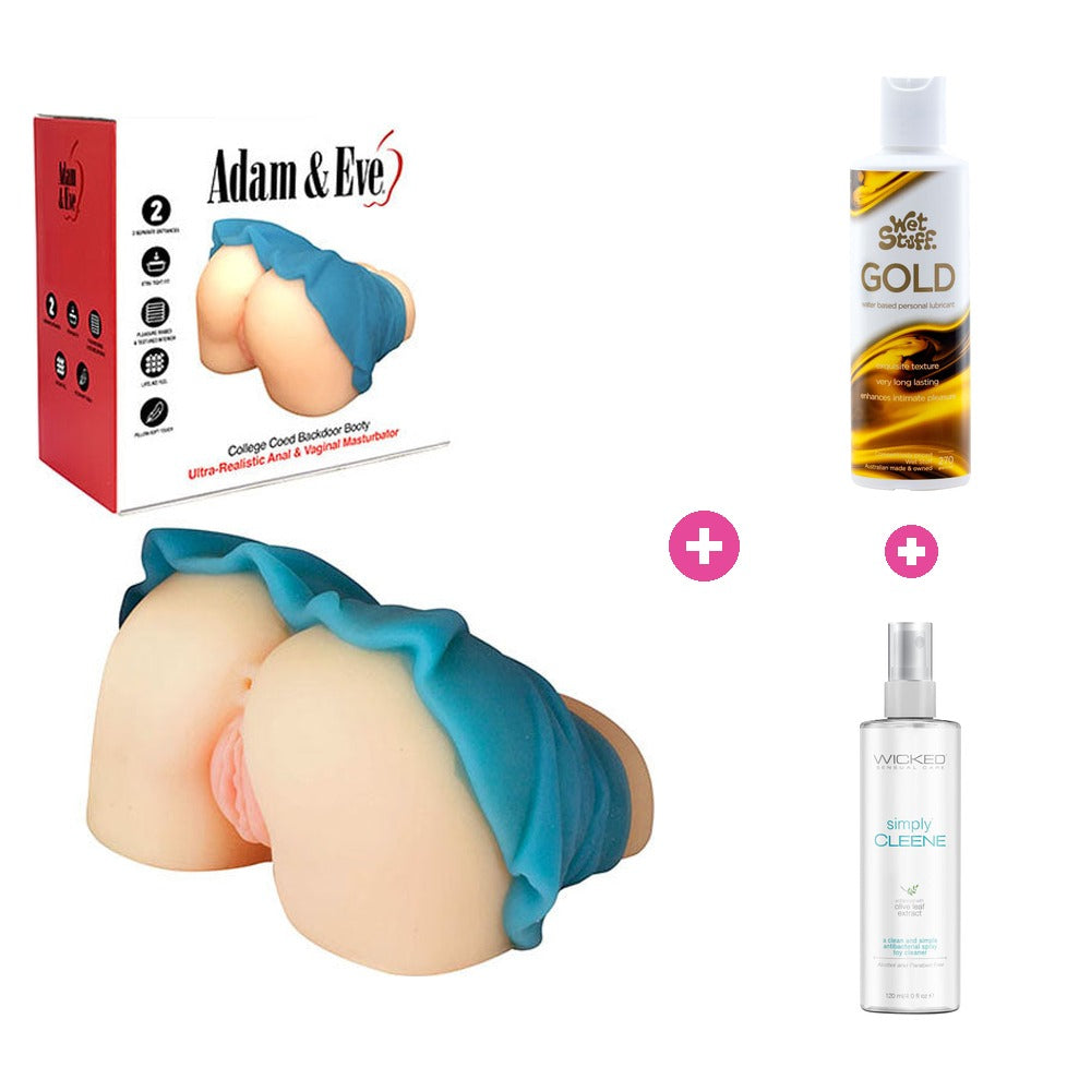 Adam & Eve masturbator bundle with lube and toy cleaner