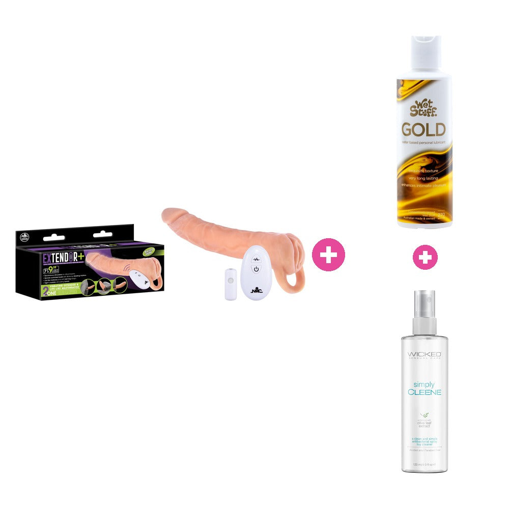 Extendor+ Solo Care Kit – Vibrating Masturbator, Lube & Toy Cleaner