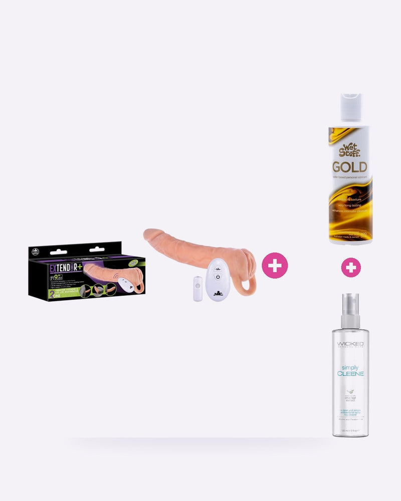 Extendor+ Solo Care Kit – Vibrating Masturbator, Lube & Toy Cleaner